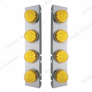 SS Front Air Cleaner Bracket With 8X 17 Amber LED Reflector Lights & SS Bezels For Peterbilt-Amber Lens