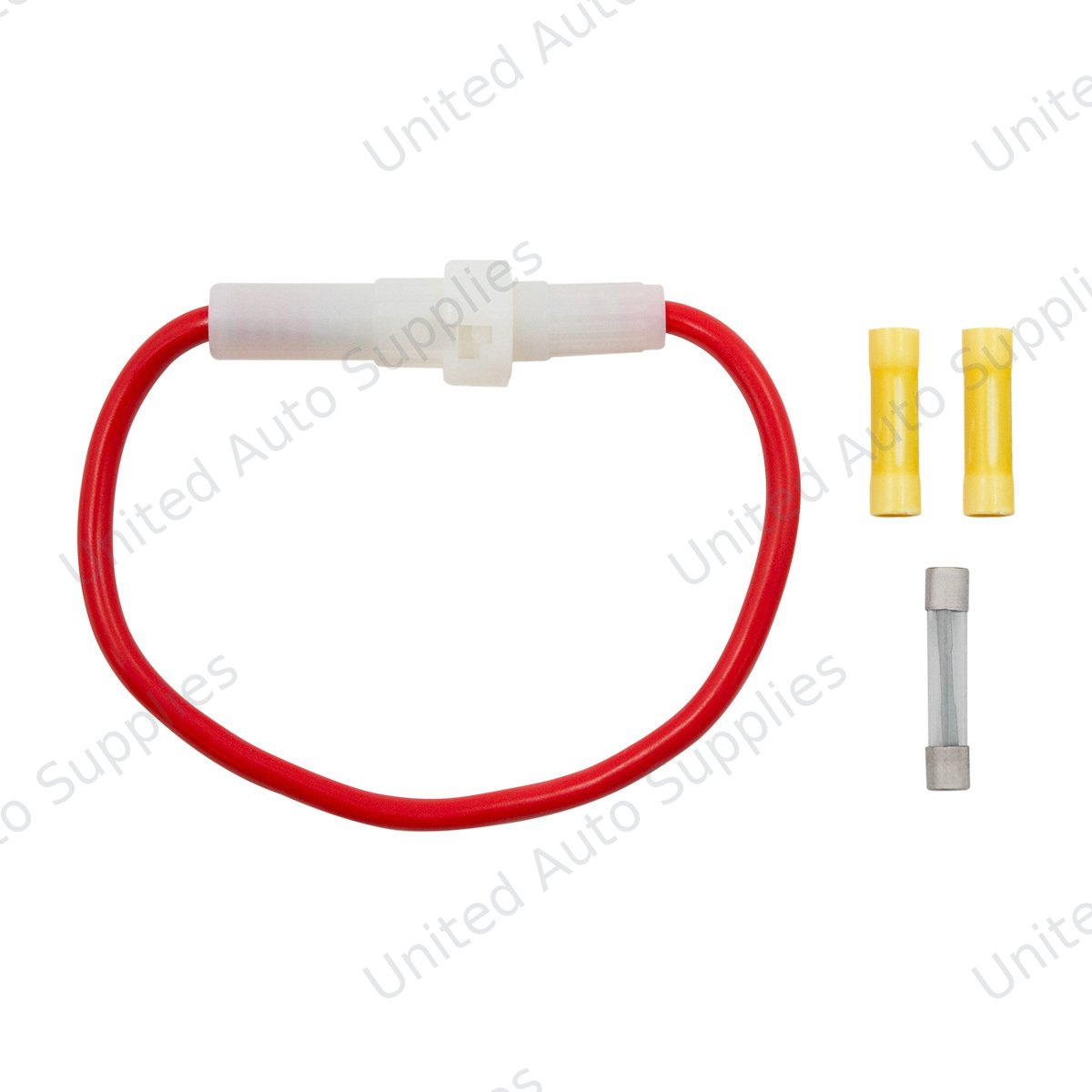 In-Line Glass Fuseholder 10 AWG 6.5" Wire w / (1)30 Amp AGC Fuse & (2)Vinyl Terminals, 1 Set.