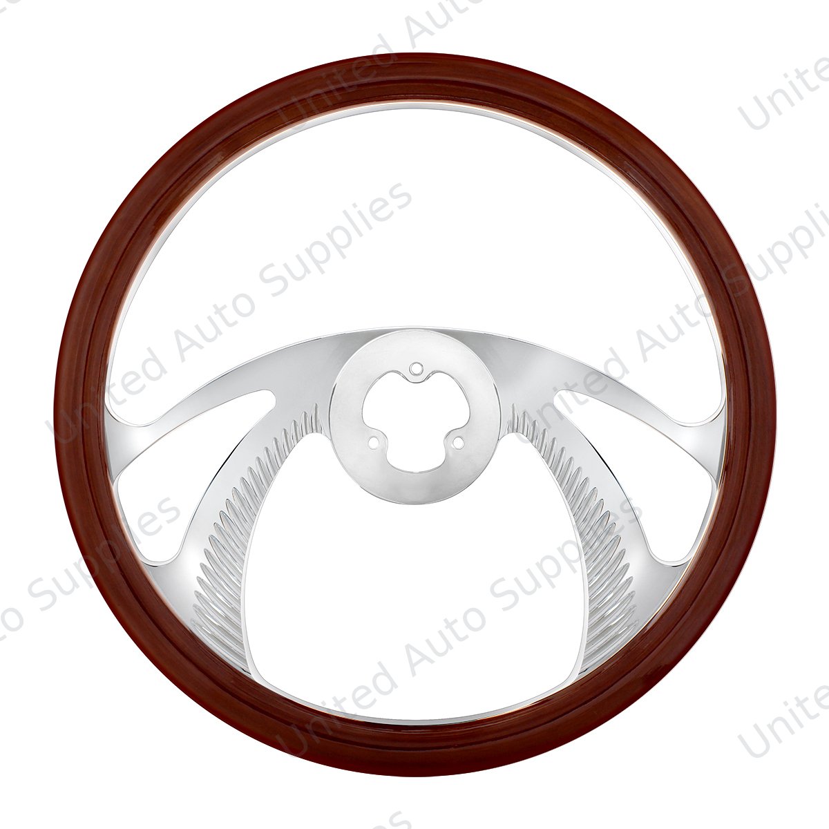 18" Chrome Aluminum "Scorpion" Style Steering Wheel With Wood Rim