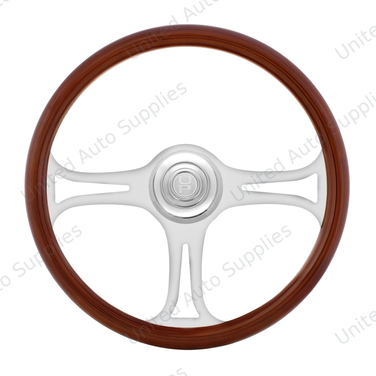 18" Chrome Blade Steering Wheel With Chrome Horn Bezel And Button-Woodgrain