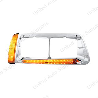 14 LED Headlight Bezel With Turn Signal For 1989-2009 Freightliner FLD - Passenger - Amber LED/Amber Lens
