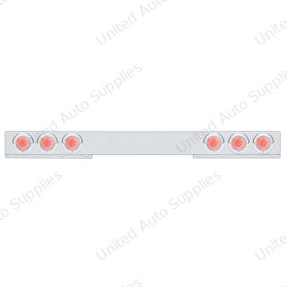 Chrome 1 Piece Rear Light Bar With Six 36 LED 4" Lights & Visors - Red LED/Clear Lens