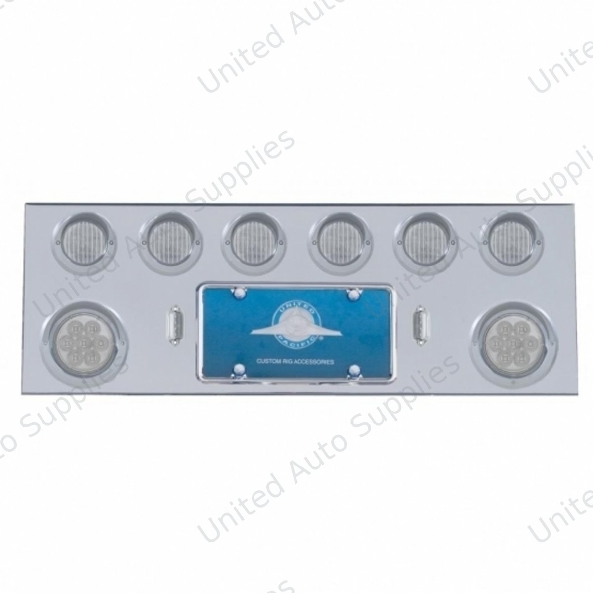 SS Rear Center Panel With 2X 7 LED 4" Reflector Light & 6X 13 LED 2.5" Light & Visor -Red LED/Clear Lens