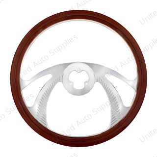 18" Chrome Aluminum "Scorpion" Style Steering Wheel With Wood Rim