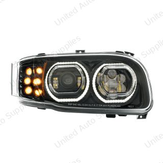 High Power 10 LED Blackout Headlight With 10 LED Turn & 100 LED Halo For 2008-2024 Peterbilt 389-Passenger