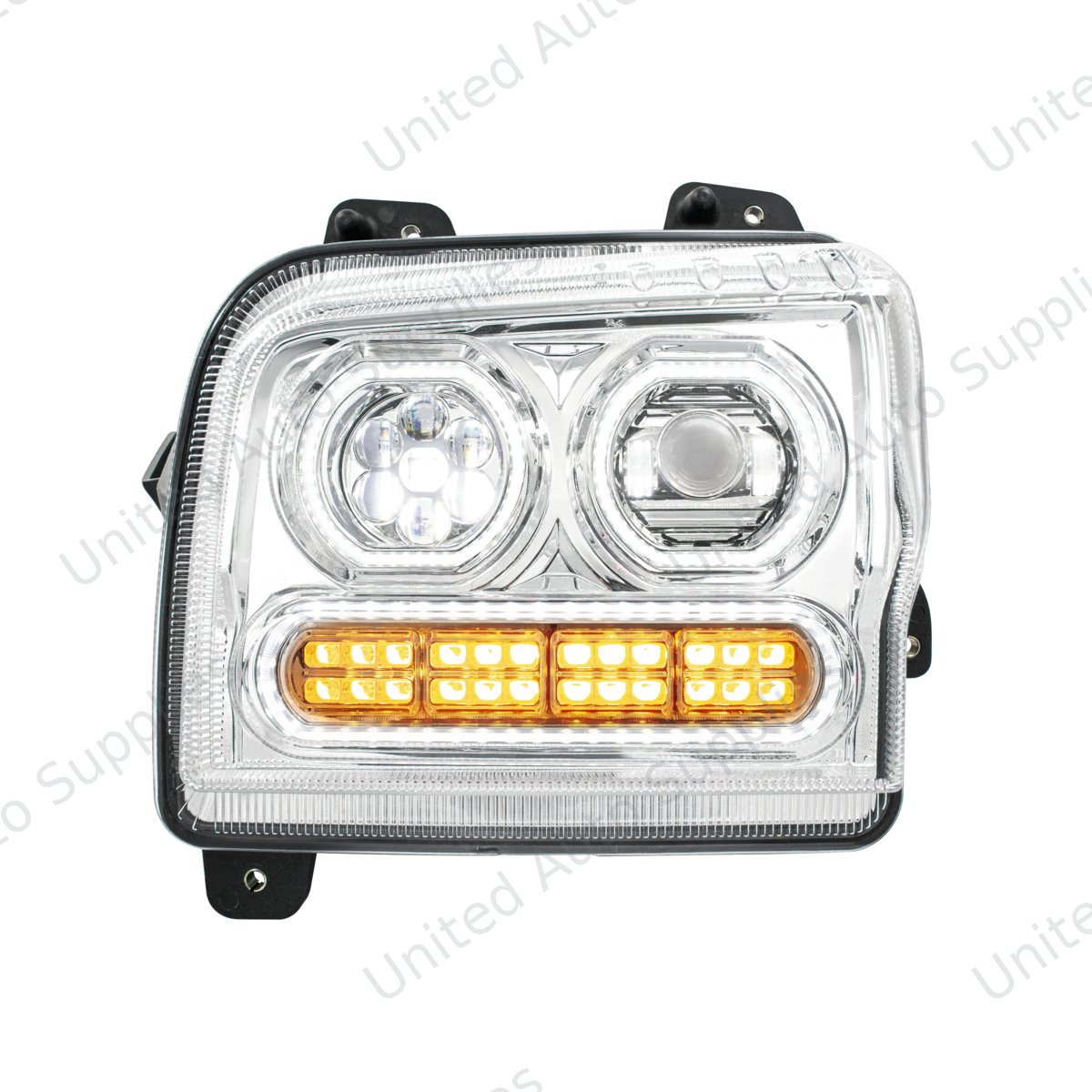 High Power 10 LED Chrome Headlight With 24 LED Turn & 100 LED Halo For 2019-2024 Kenworth W990-Driver