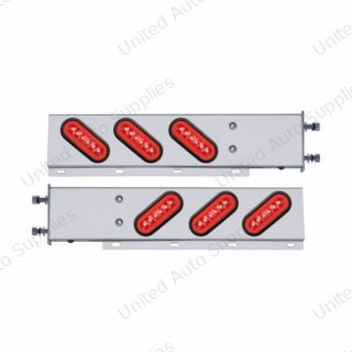 3-3/4" Bolt Pattern SS Spring Loaded Bar With 6X 22 Red LED 6" Oval GloLight & Grommet -Red Lens (Pair)