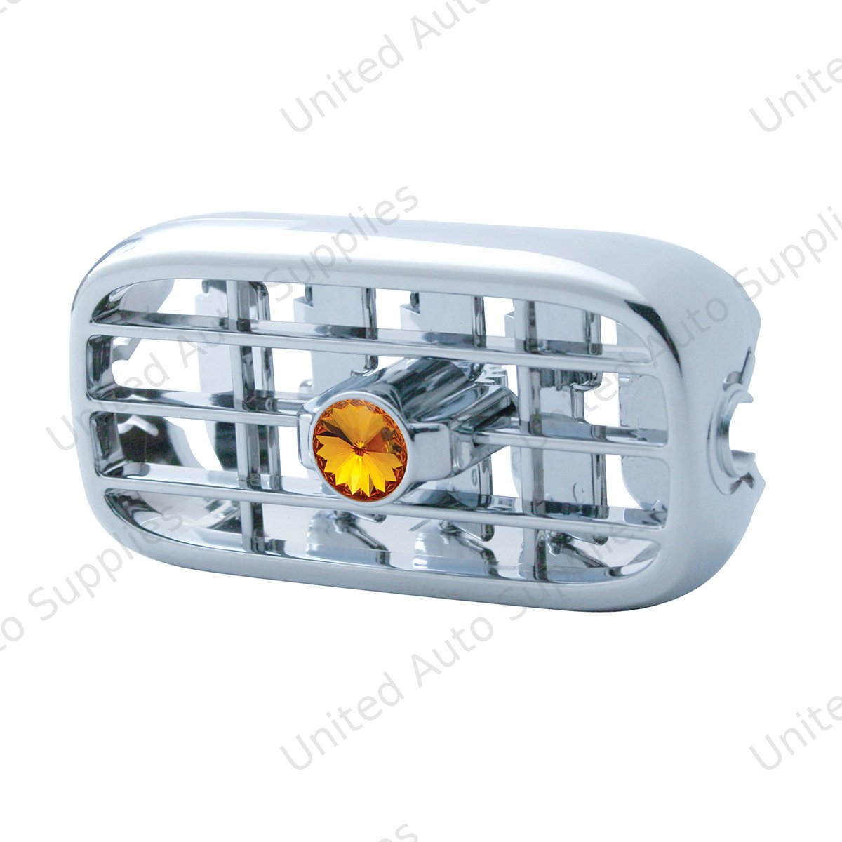 Chrome Plastic A/C Vent With Color Crystal For Peterbilt (2006+) - Amber Crystal