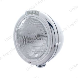 Stainless Steel Classic Headlight 6014 Bulb & LED Turn Signal - Clear Lens