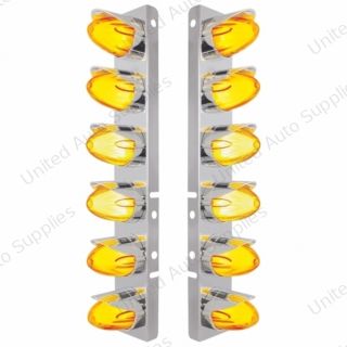 SS Front Air Cleaner Brkt With 12X Amber Hi/Lo LED GloLight Watermelon Grakon Light & Visor For Peterbilt-Amber Lens