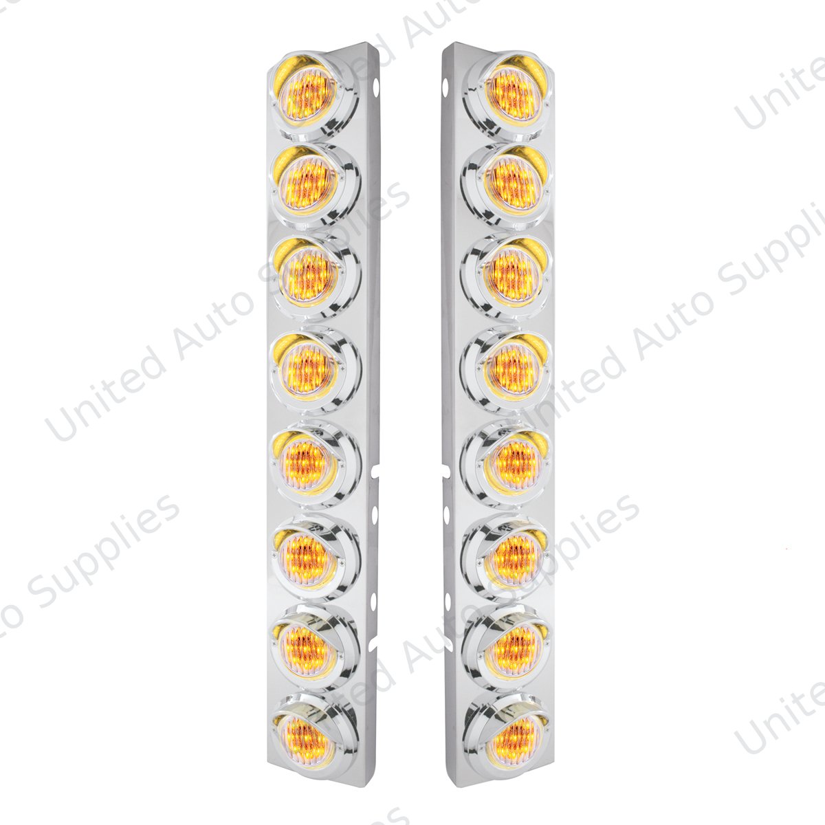 SS Front Air Cleaner Bracket With 16X 9 LED 2" Lights & Visors For Peterbilt-Amber LED/Clear Lens