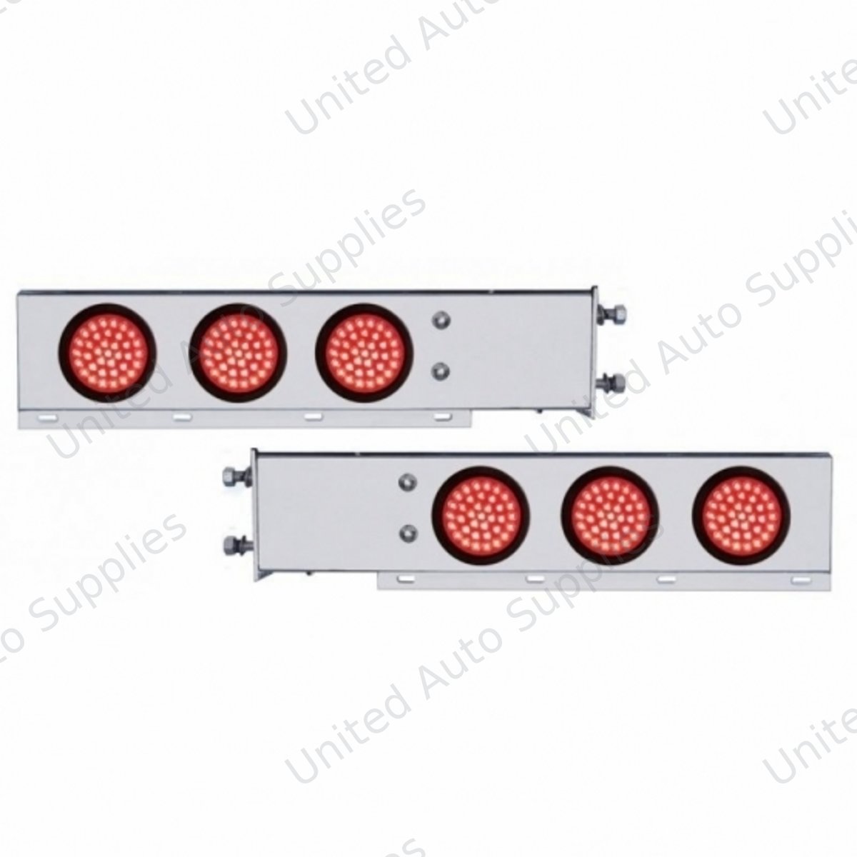 3-3/4" Bolt Pattern SS Spring Loaded Bar With 6X 36 LED 4" Lights -Red LED & Lens (Pair)