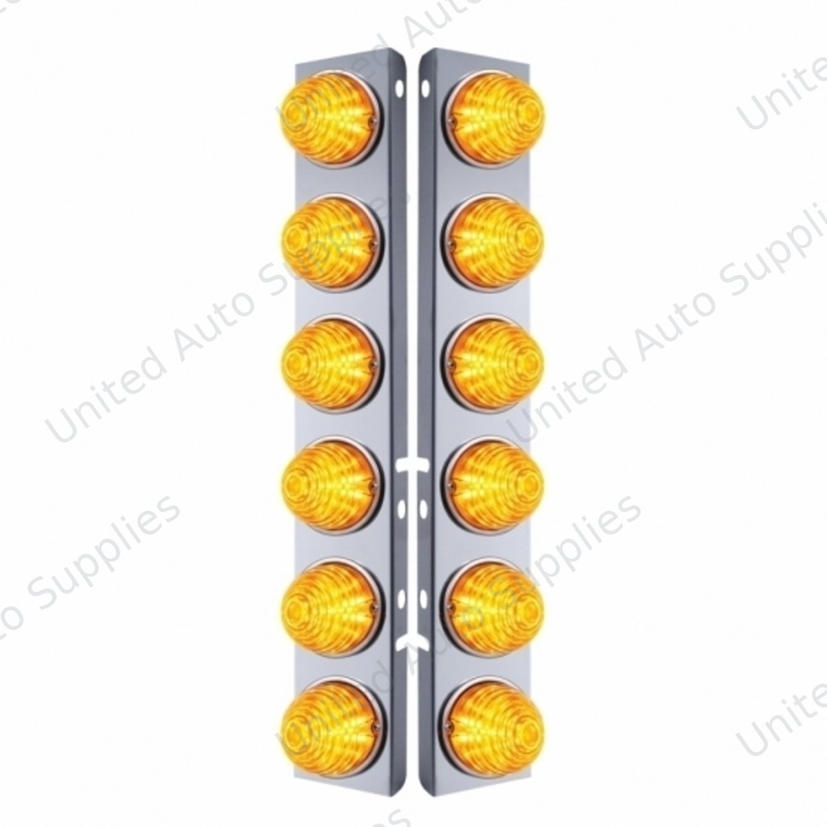 SS Front Air Cleaner Bracket W/12X 17 LED Beehive Lights & SS Bezels For Peterbilt-Amber LED & Lens (Pair)