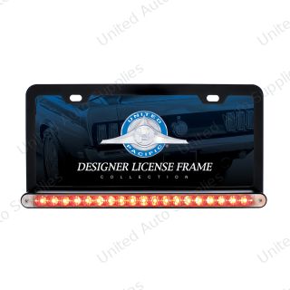 Black License Plate Frame With 19 LED 12" Reflector Light Bar - Red LED/Clear Lens