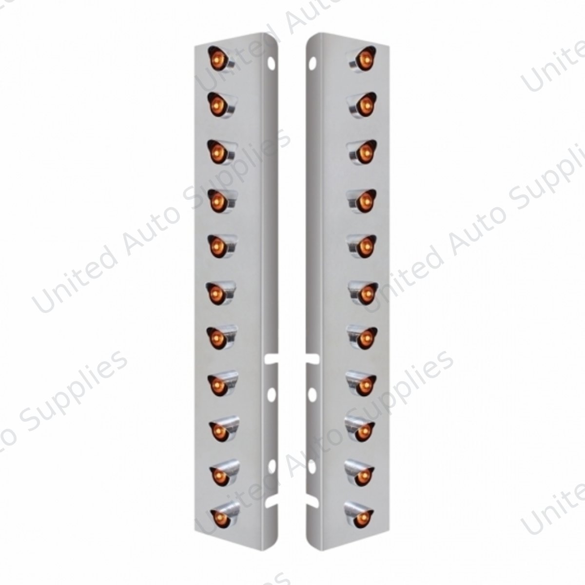 SS Front Air Cleaner Bracket With 22X 3 Amber LED 3/4" Mini Lights & Visors For Peterbilt-Amber Lens
