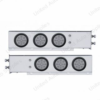 2.5" Bolt Pattern Chrome Spring Loaded Bar W/6X 12 LED 4" Reflector Lights -Red LED/Clear Lens (Pair)