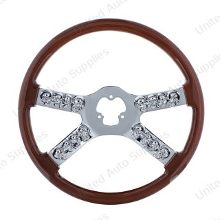 18" Chrome Steering Wheel With Skull Accent - Wood