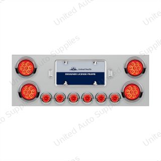 SS Rear Center Panel With 4X 7 LED 4" Reflector Lights & 6X 9 LED 2" Lights & Visors -Red LED & Lens