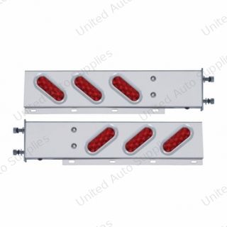 3-3/4" Bolt Pattern SS Spring Loaded Bar With 6 Oval 10 LED Lights & Bezel -Red LED & Lens (Pair)