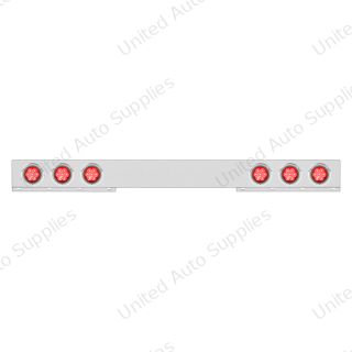 Chrome 1 Piece Rear Light Bar With Six 7 LED 4" Reflector Lights & Bezels - Red LED/Red Lens