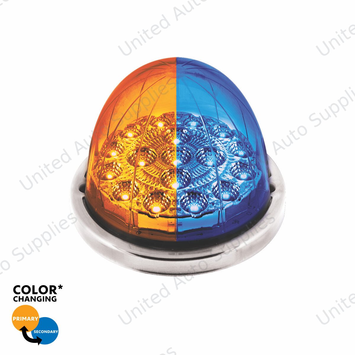 17 LED Watermelon Dual Function Double Fury Light Flush Mount Kit With Low Profile SS Bezel-Amber & Blue LED