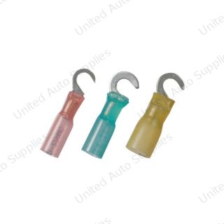 12-10 AWG #10 Stud CS Heat Shrink Hook Terminal - Yellow (4-Pack)