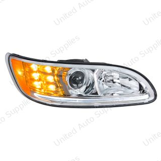 Chrome Projection Headlight With LED Turn & Position Light for 2005-2015 Peterbilt 386- Passenger
