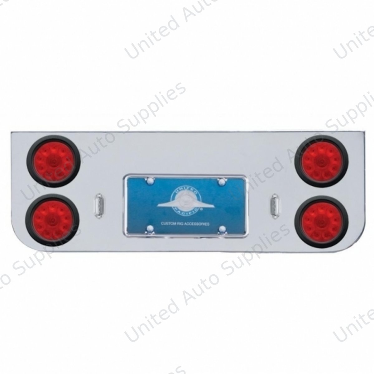 Chrome Rear Center Panel With Four 10 LED 4" Lights & Grommets - Red LED/Red Lens