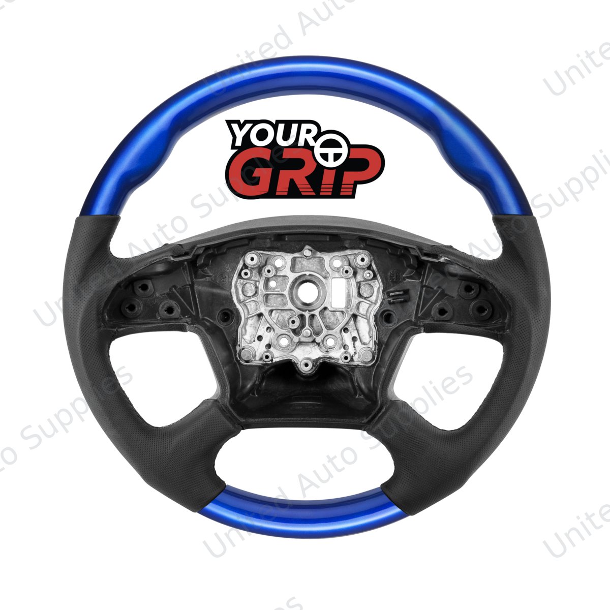 18" YourGrip Leather & Wood Candy Color Steering Wheel For 2018-2026 Freightliner Cascadia-Indigo Blue