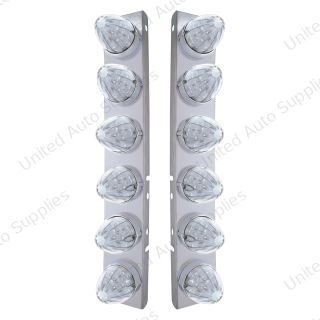 SS Front Air Cleaner Bracket With 12X 19 LED Watermelon Lights & Bezels For Peterbilt-Amber LED/Clear Lens