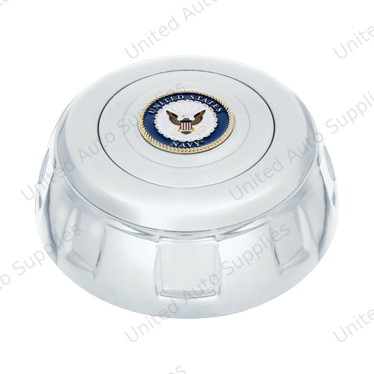 Chrome Aluminum Steering Wheel Horn Button With Metal Medallion, US Navy