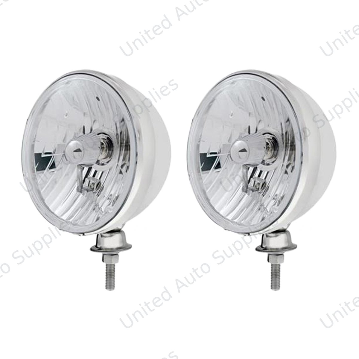 7" Stainless Dietz Style Headlight With 12 Volt H4 Crystal Halogen Bulbs (Pair)