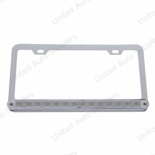 Chrome License Plate Frame With 14 LED 12" Light Bar - Red LED/Clear Lens