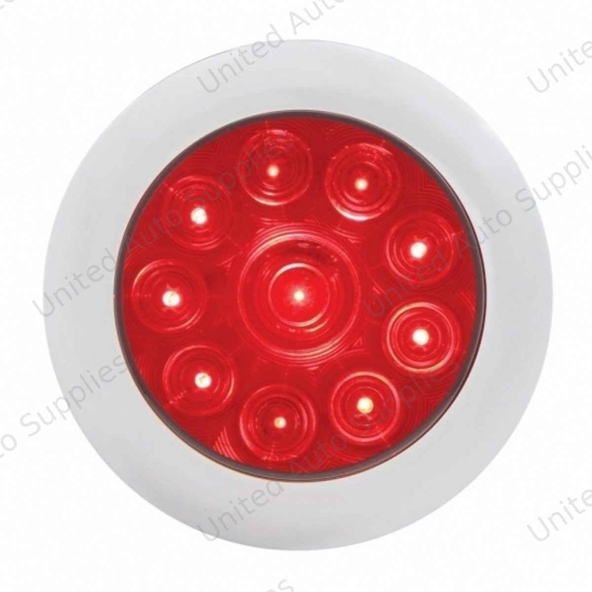 10 LED 4" Round Light With Bezel (Stop, Turn & Tail) - Red LED/Red Lens