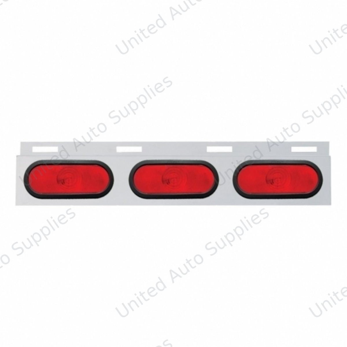 Stainless Top Mud Flap Plate With 3 Oval Lights & Grommet - Red Lens (Each)