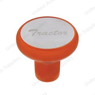 Deluxe Aluminum Screw-On Air Valve Knob With Stainless Tractor Plaque - Cadmium Orange