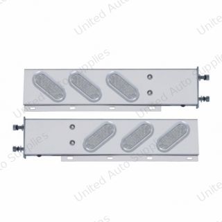 3-3/4" Bolt Pattern SS Spring Loaded Bar With 6" Oval 19 LED Lights & Bezel -Red LED/Clear Lens (Pair)