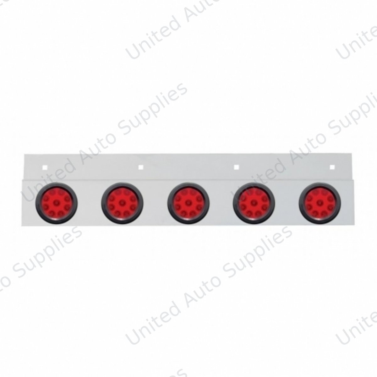 Stainless Top Mud Flap Plate With 5X 9 LED 2" Reflector Lights & Grommets - Red LED/Red Lens (Each)