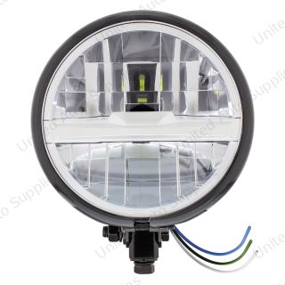 Black 5-3/4" Motorcycle Headlight 8 LED Bulb With Silver Bar - Bottom Mount