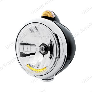 Black Guide 682-C Headlight H4 With 10 Amber LED & Dual Mode LED Signal - Amber Lens
