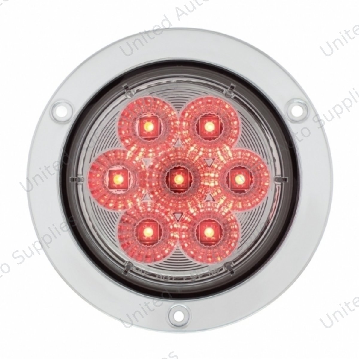 7 LED 4" Round SS Flange Light (Stop, Turn & Tail) - Red LED/Clear Lens