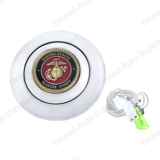 Chrome Aluminum Steering Wheel Horn Button With Metal Medallion, US Marine Corps