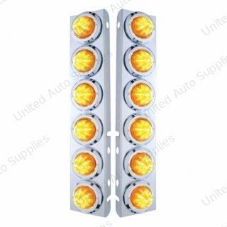 SS Front Air Cleaner Bracket With 12X 9 LED 2" Beehive Lights & Bezels For Peterbilt-Amber LED & Lens