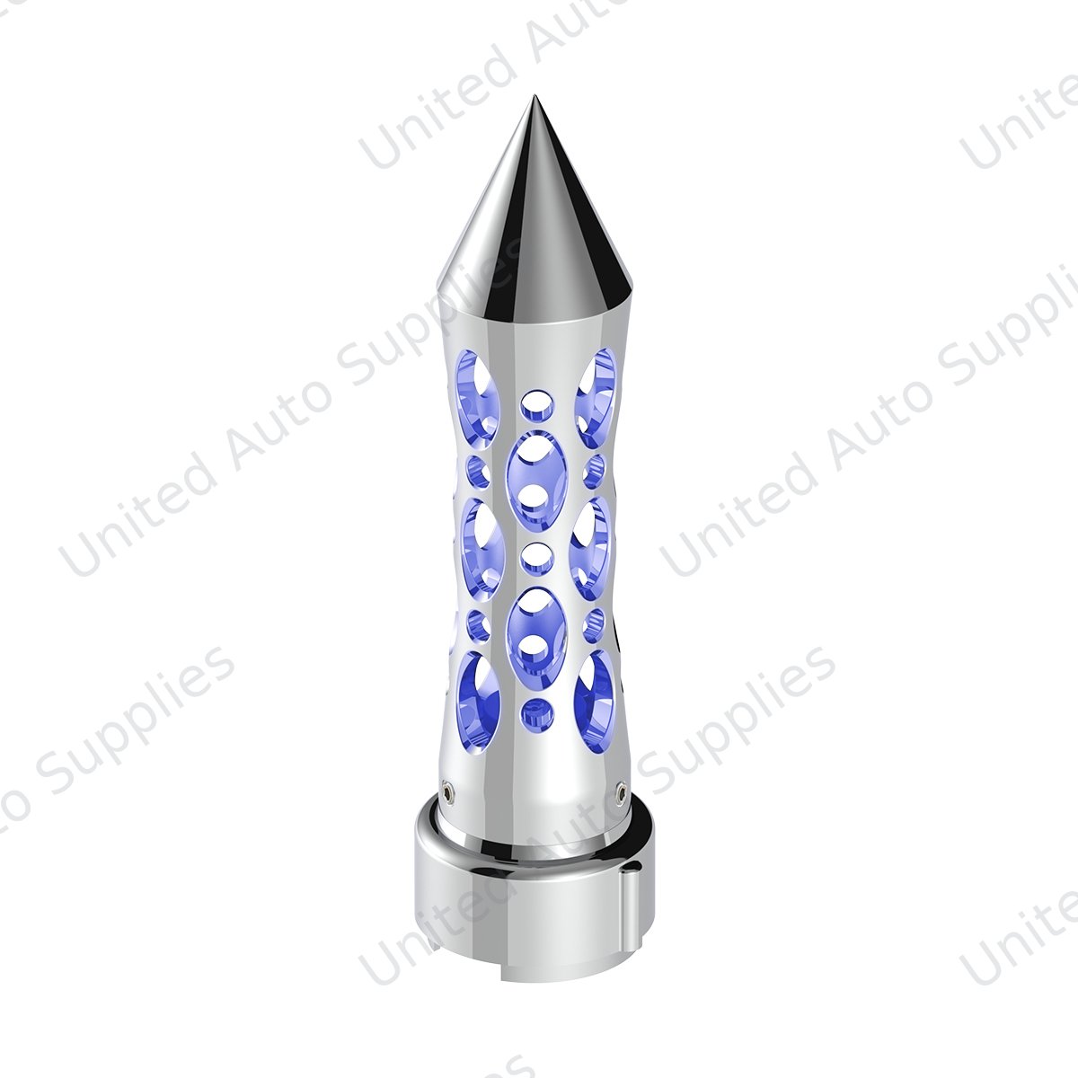 Thread-On Daytona Spike Gearshift Knob With LED 9/10 Speed Adapter - Chrome/Blue LED