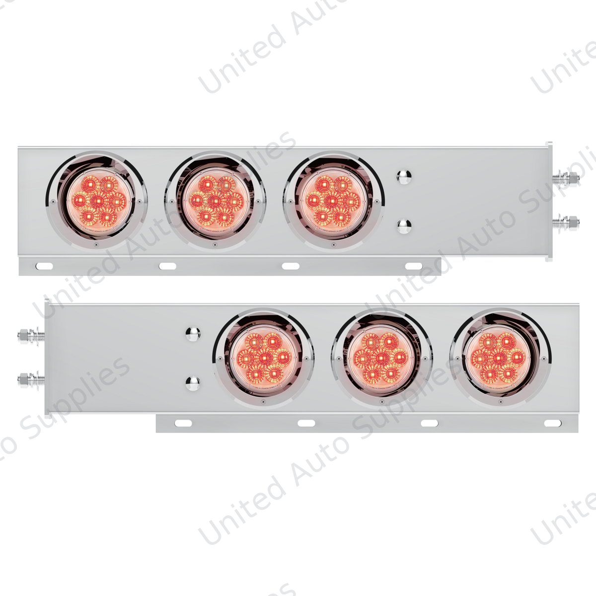 2.5" Bolt Pattern SS Spring Loaded Bar With 6X 4" 7 LED Lights & Visors -Red LED/Clear Lens (Pair)