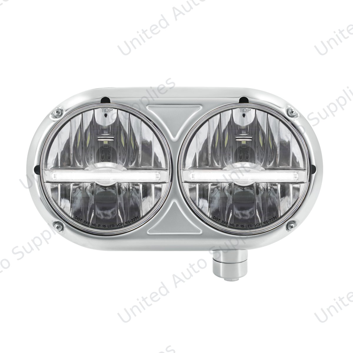Headlight Assembly With 304 SS Housing & LED Headlights W/White LED Position Light For Peterbilt 359 - Passenger