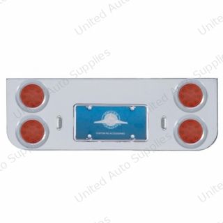 Chrome Rear Center Panel With Four 12 LED 4" Reflector Lights & Bezels - Red LED/Red Lens