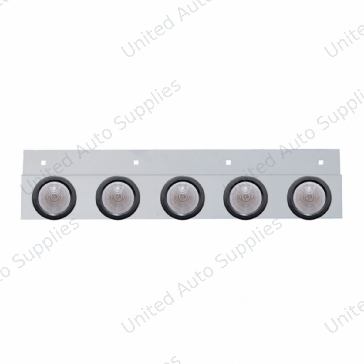 Stainless Top Mud Flap Plate With 5X 9 LED 2" Beehive Lights & Grommets - Red LED/Clear Lens (Each)