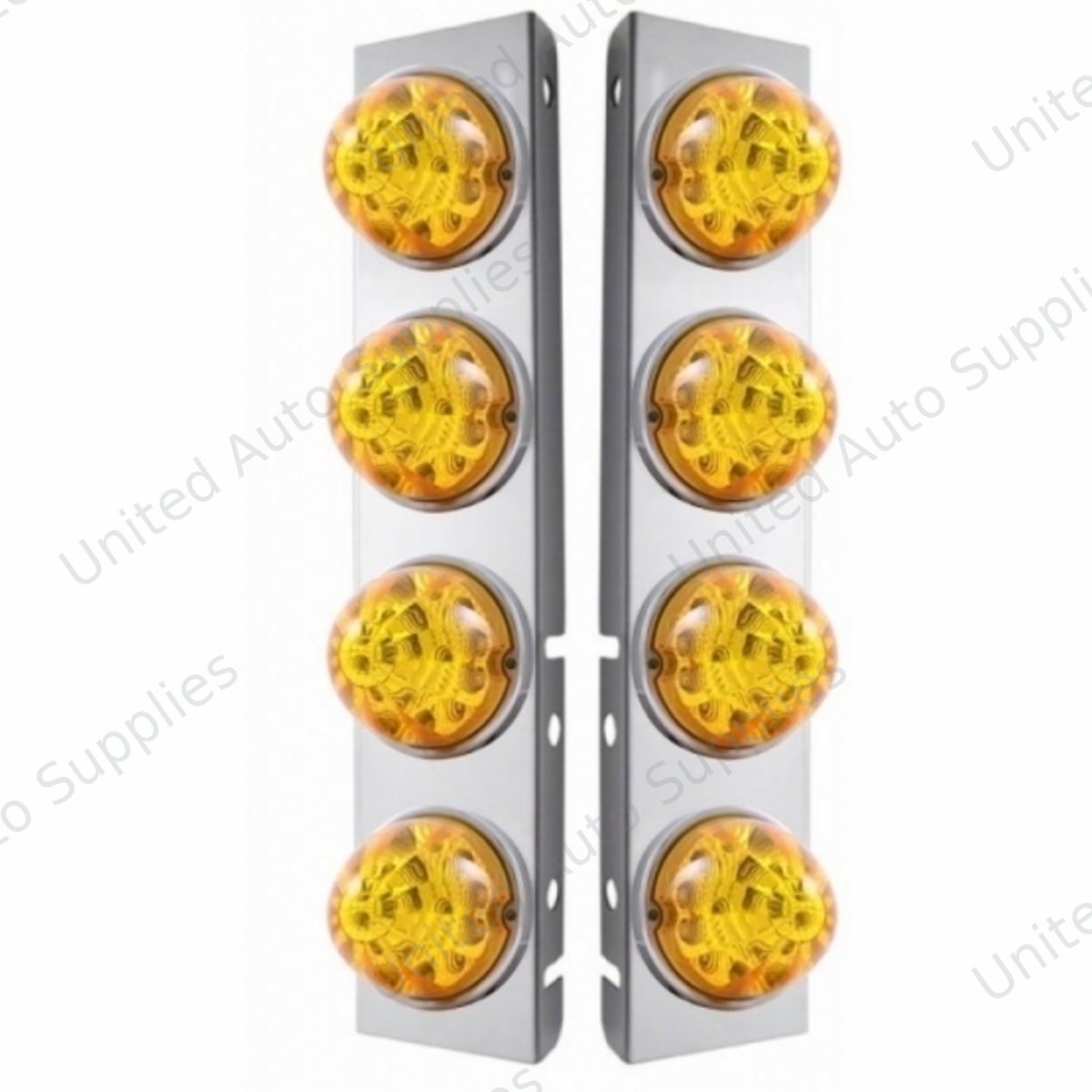 SS Front Air Cleaner Bracket W/8X 17 Amber LED Refl. Watermelon Lights & SS Bezels For Peterbilt-Amber Lens (Pair)