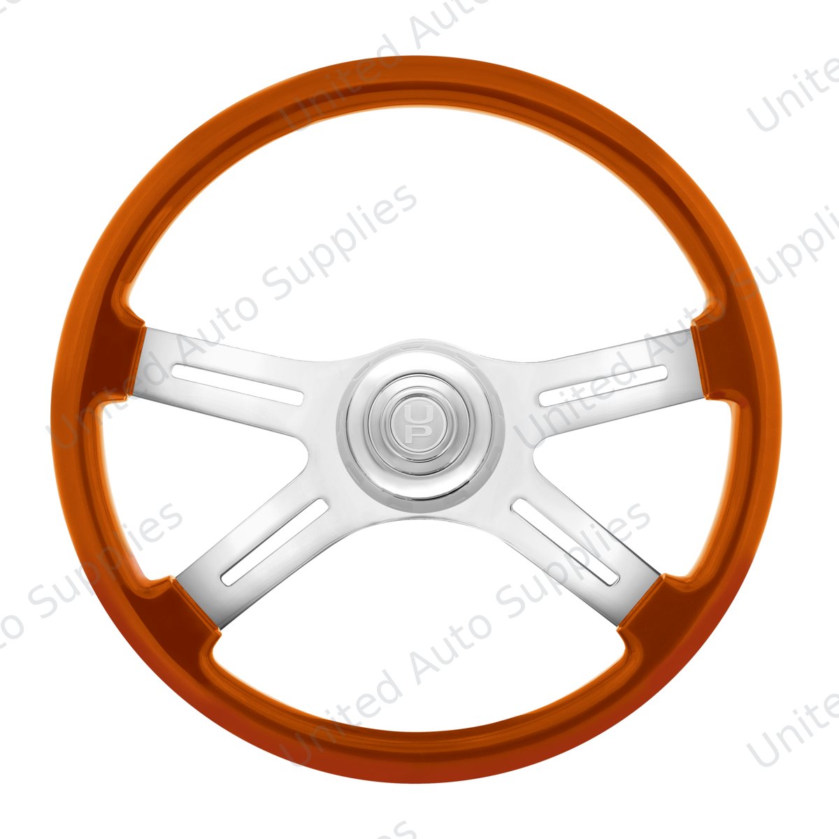 18" Candy Color 4 Spoke Steering Wheel With Chrome Horn Bezel And Horn Button-Cadmium Orange